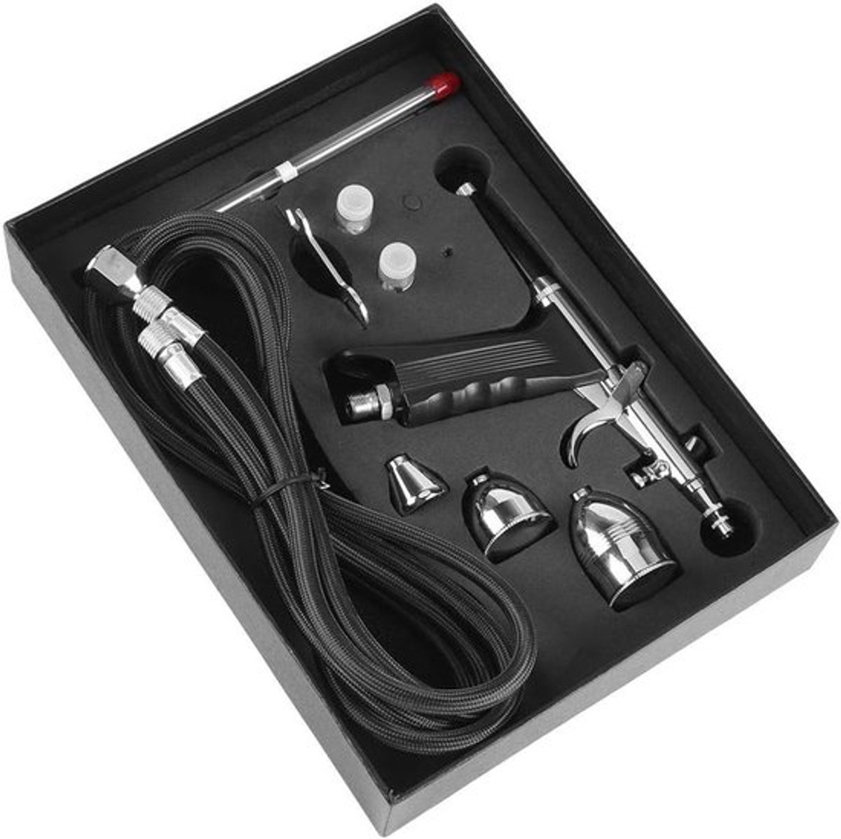 Complete airbrush set met split design, 0.3mm, 0.5mm en 0.8mm spuitmondjes voor modellen, leer en autoverf