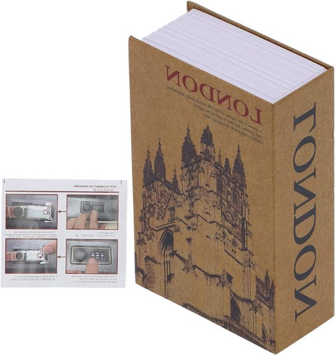 Boekkluis met combinatieslot, verborgen veilige box van roestvrij staal - geheim opbergdoos voor geld, kaarten en sieraden