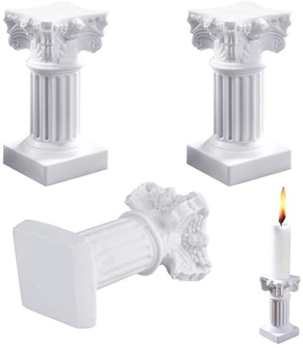 Decoratieve Romeinse Zuilen Set van 3 - Witte Hars Sculpturen voor Huisdecoratie