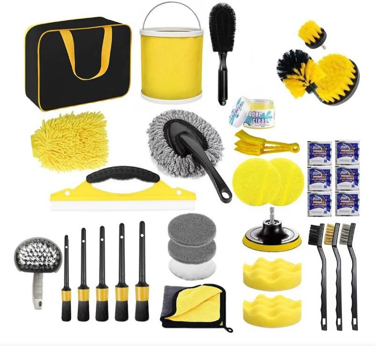 Autowasborstel set - lang steel reinigingsborstel - zachte velgborstel - kort steel detailborstel - meervoudig pakket - autowas gereedschap—Set 9