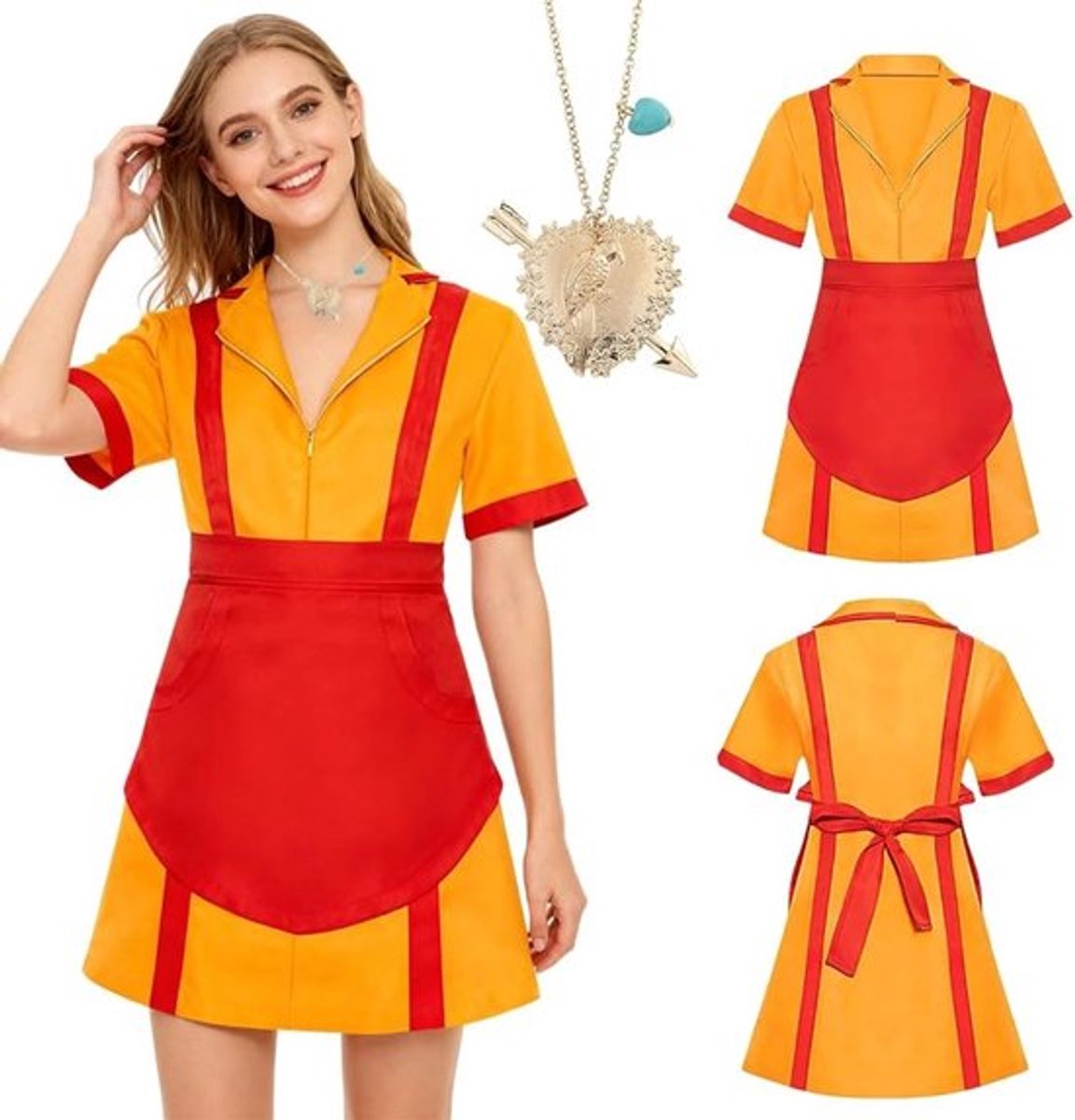 Vrouwelijk Kostuum voor Carnaval, Inclusief Schort en Kettingen, Perfect voor Thema Cosplay en Feestjes (XL)