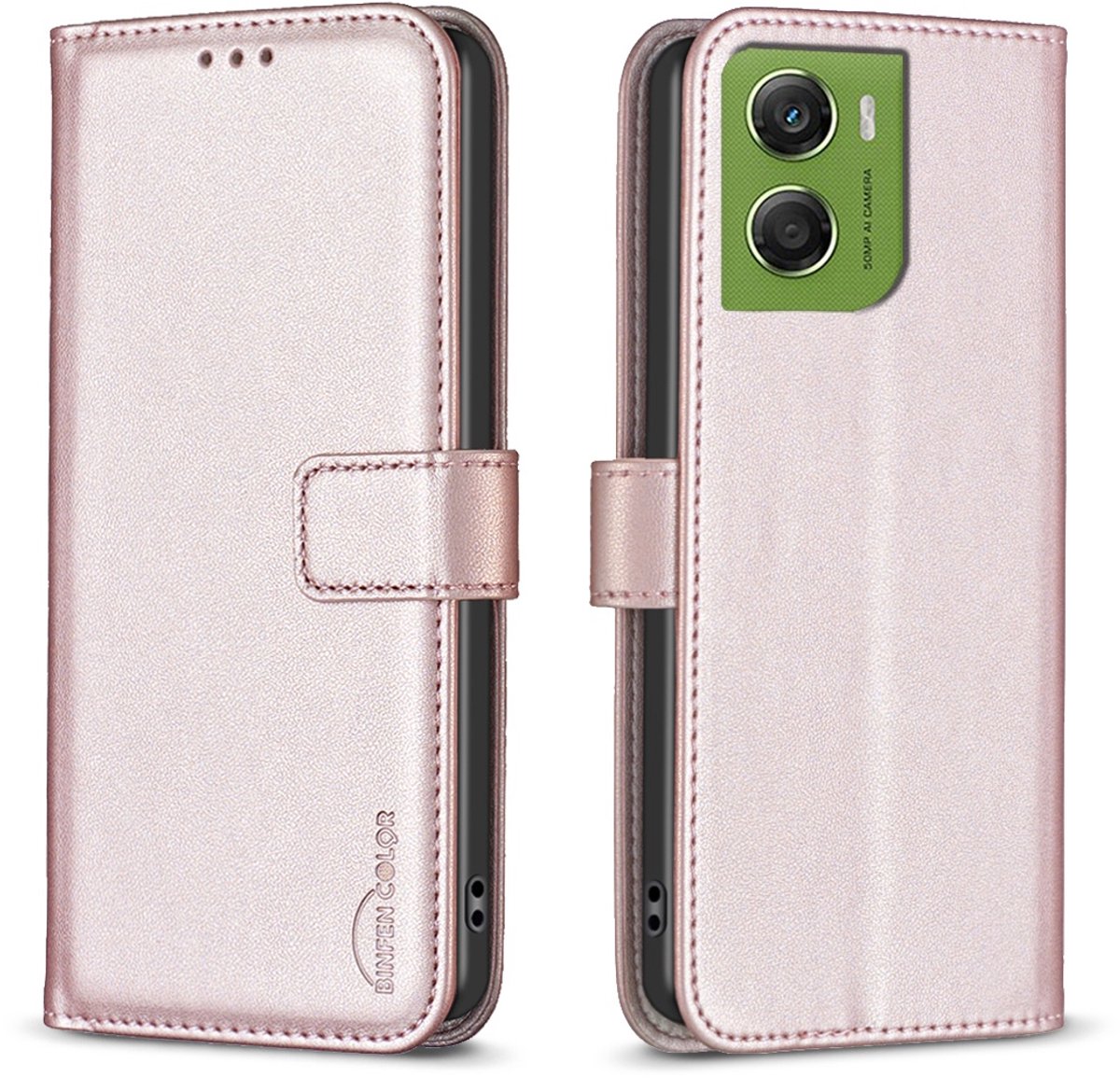 BINFEN Hoesje - Geschikt voor Motorola Moto G06 / G06 Power Hoesje - BINFEN Color Book Case - Rose Gold