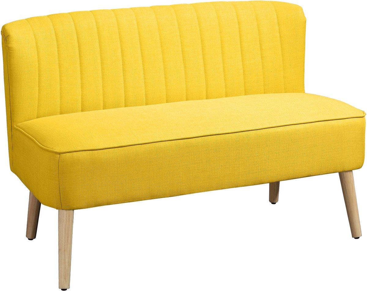 Homcom Loveseat 2-zitsbank met Houten Poten - Tweezitsbank - Loungebank - Geel