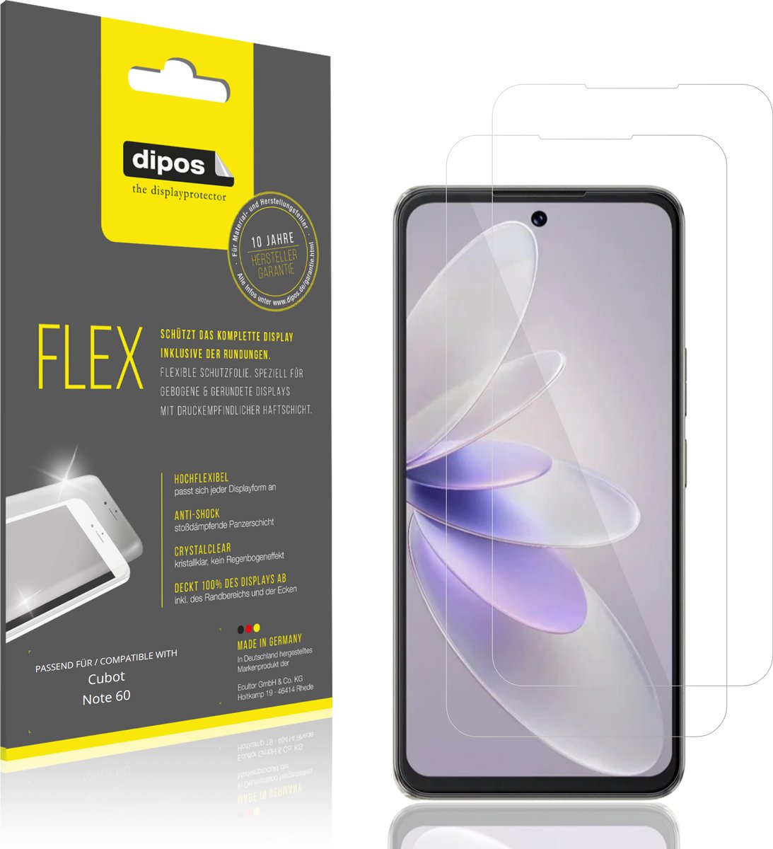dipos – 2x Beschermfolie geschikt voor Cubot Note 60 | 3D Full Cover Screenprotector | 100% Passend