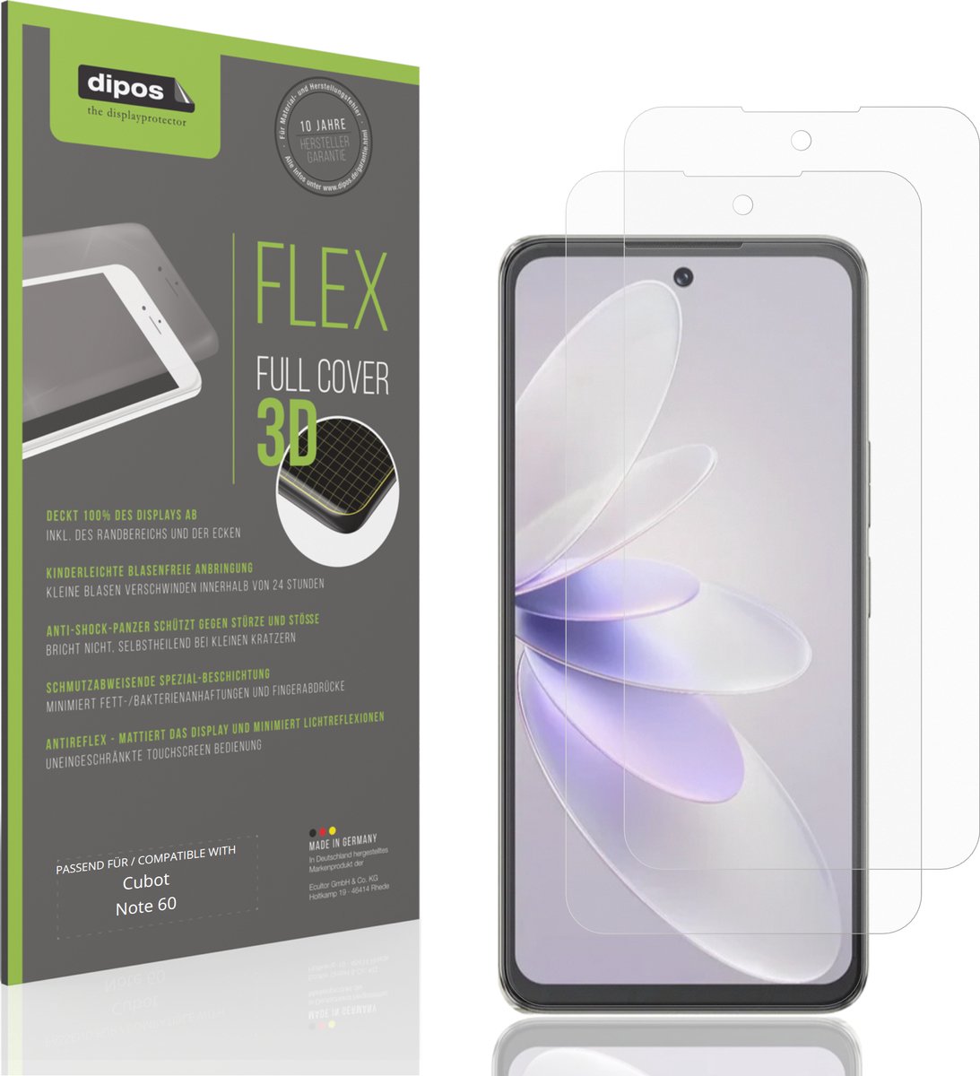 dipos FLEX – 2x Matte Screenprotector geschikt voor Cubot Note 60 | Volledige Schermbescherming | Case-Friendly