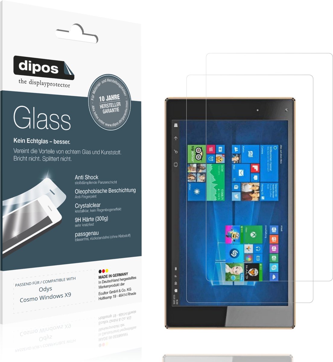 dipos – 2x Pantserfolie geschikt voor Odys Cosmo Windows X9 | 9H Screenprotector
