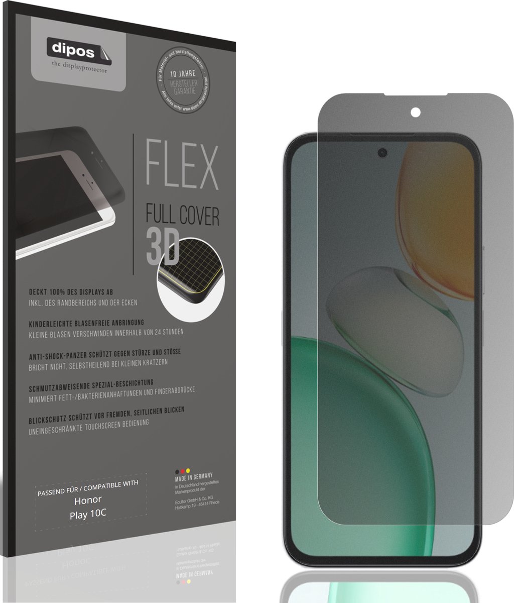 dipos FLEX – Matte Privacy Screenprotector geschikt voor Honor Play 10C | Volledige Schermbescherming | Case-Friendly