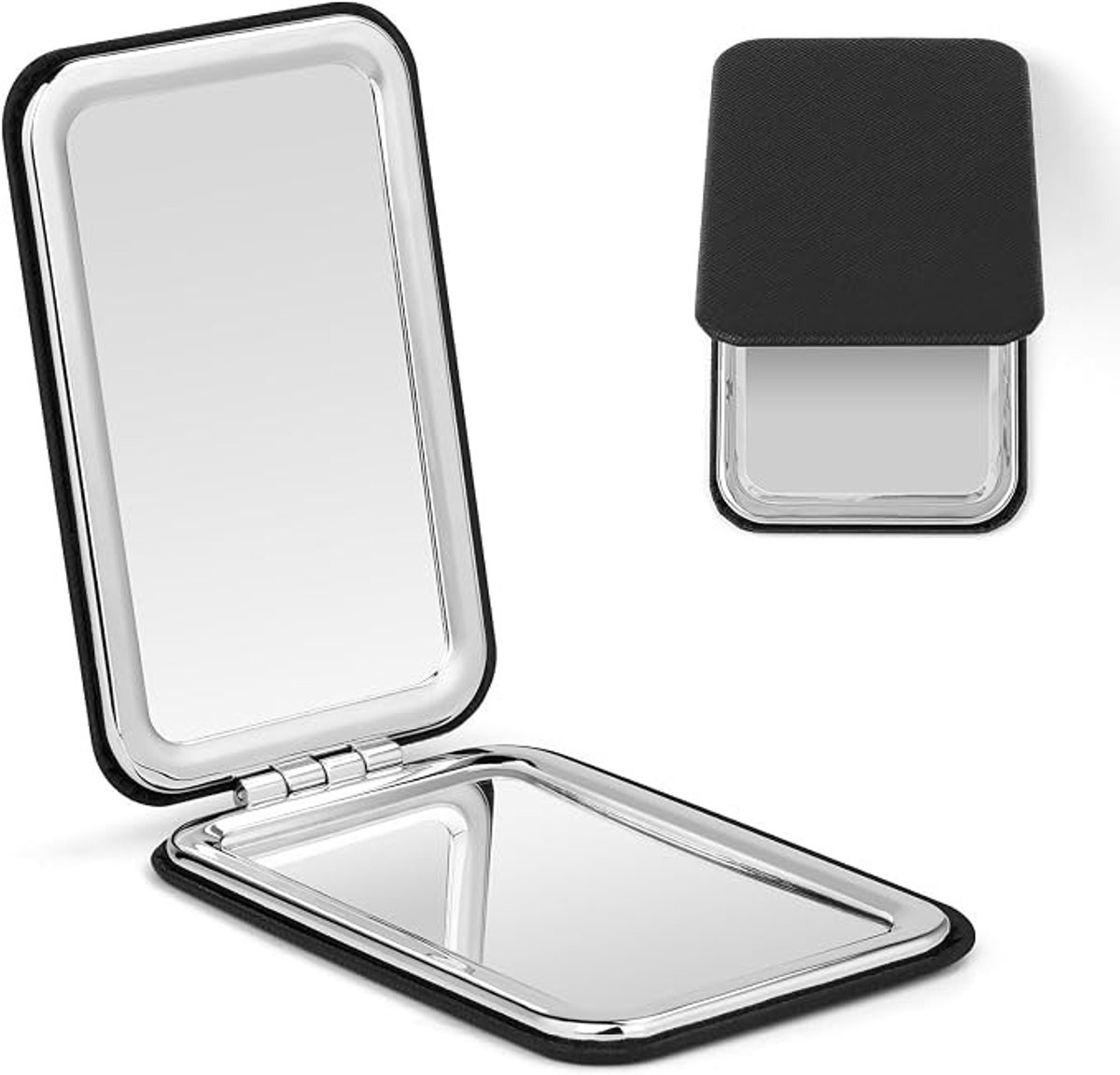 Zelora Compacte Zakspiegel met 2x Vergroting - Dubbelzijdig - Zwart Leer
