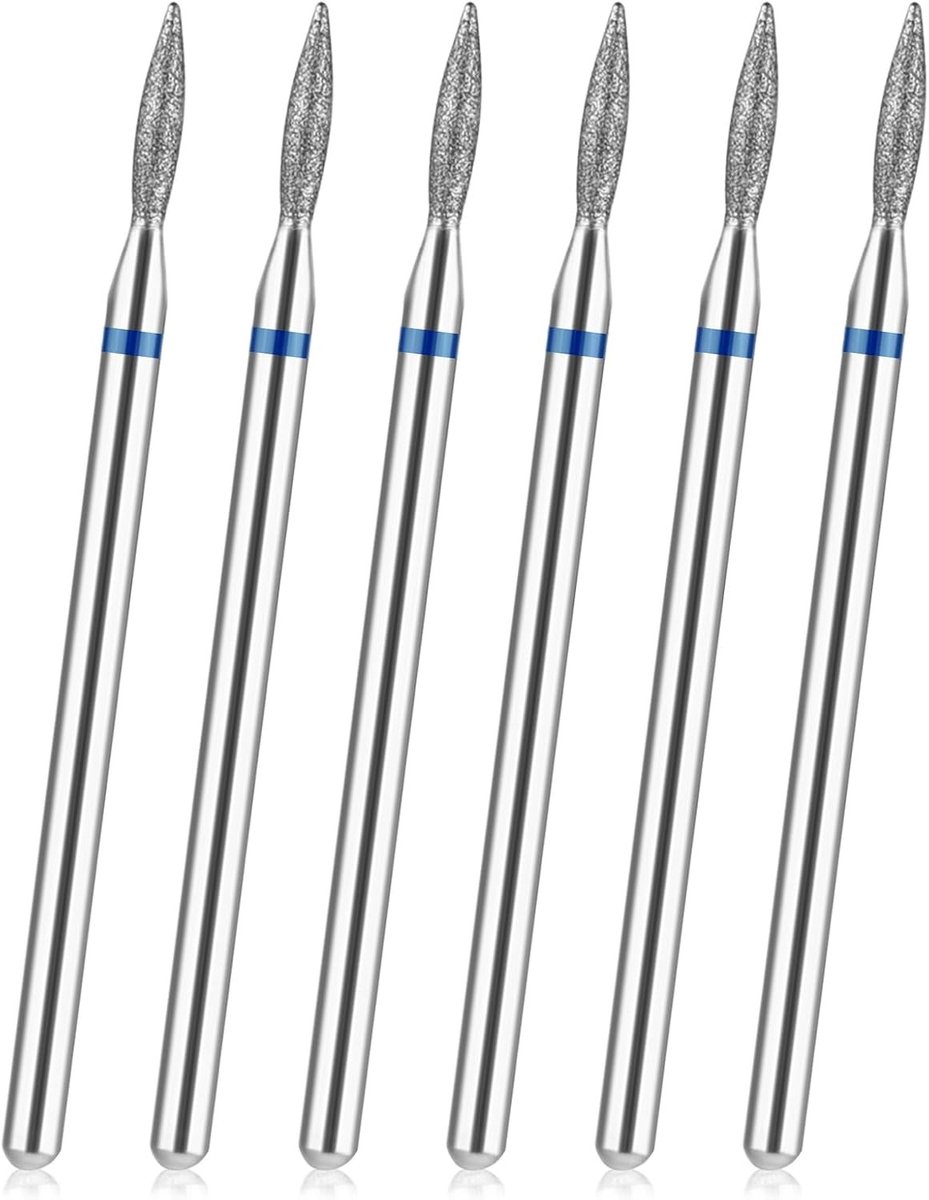 Set van 6 Vlamvormige Diamant Nagelboor Bits met Opbergdoos - Professionele Manicure Tools voor Thuis en Salon, 3/32 Inch, Perfect voor Nagelverzorging en Acrylnagels