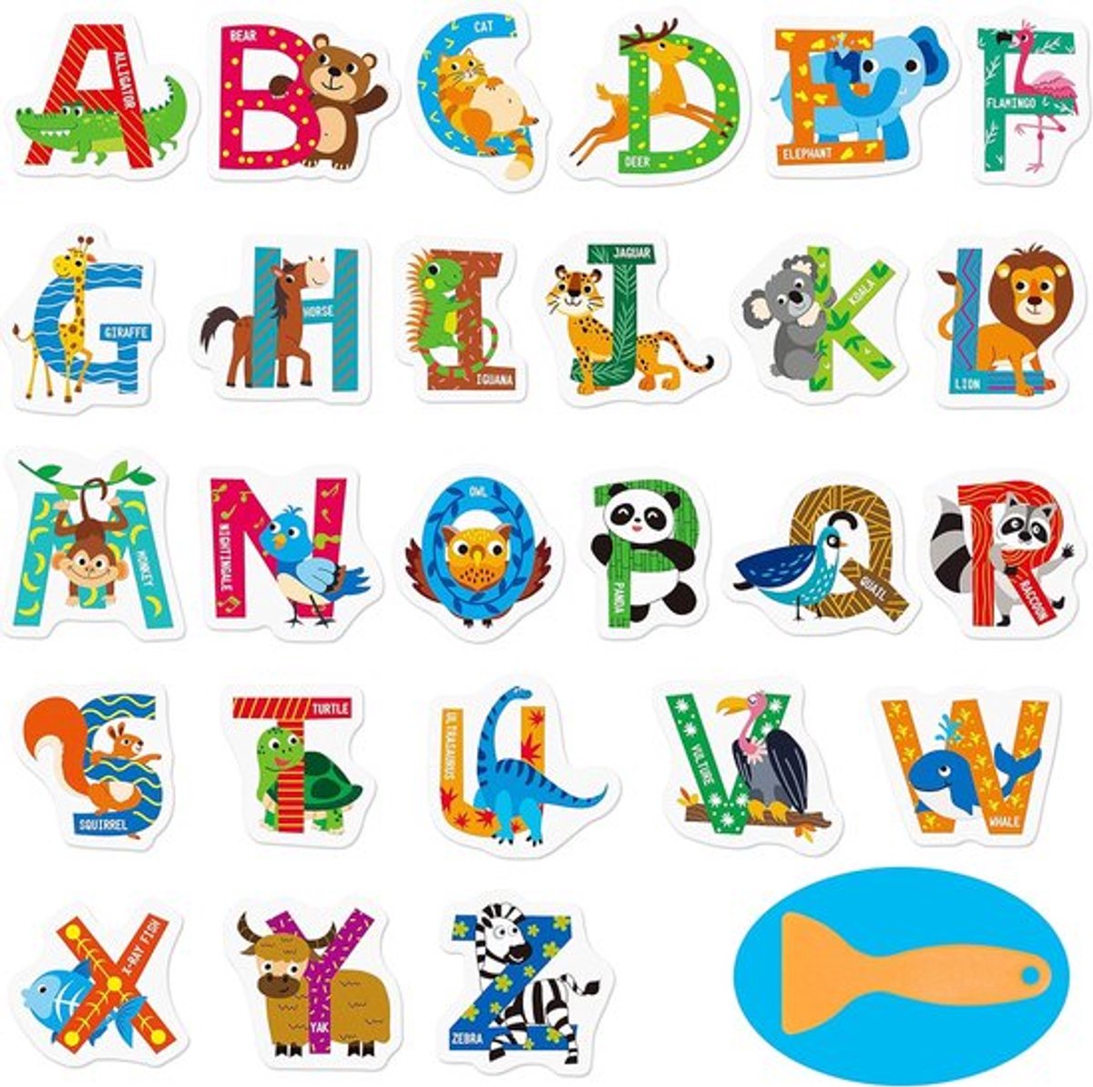 Antislip Alfabet Dierenbadstickers voor Douche en Badkuip - Waterdicht - Premium Schraper - Veiligheid voor Kinderen - Badaccessoires - Badkamerdecoratie