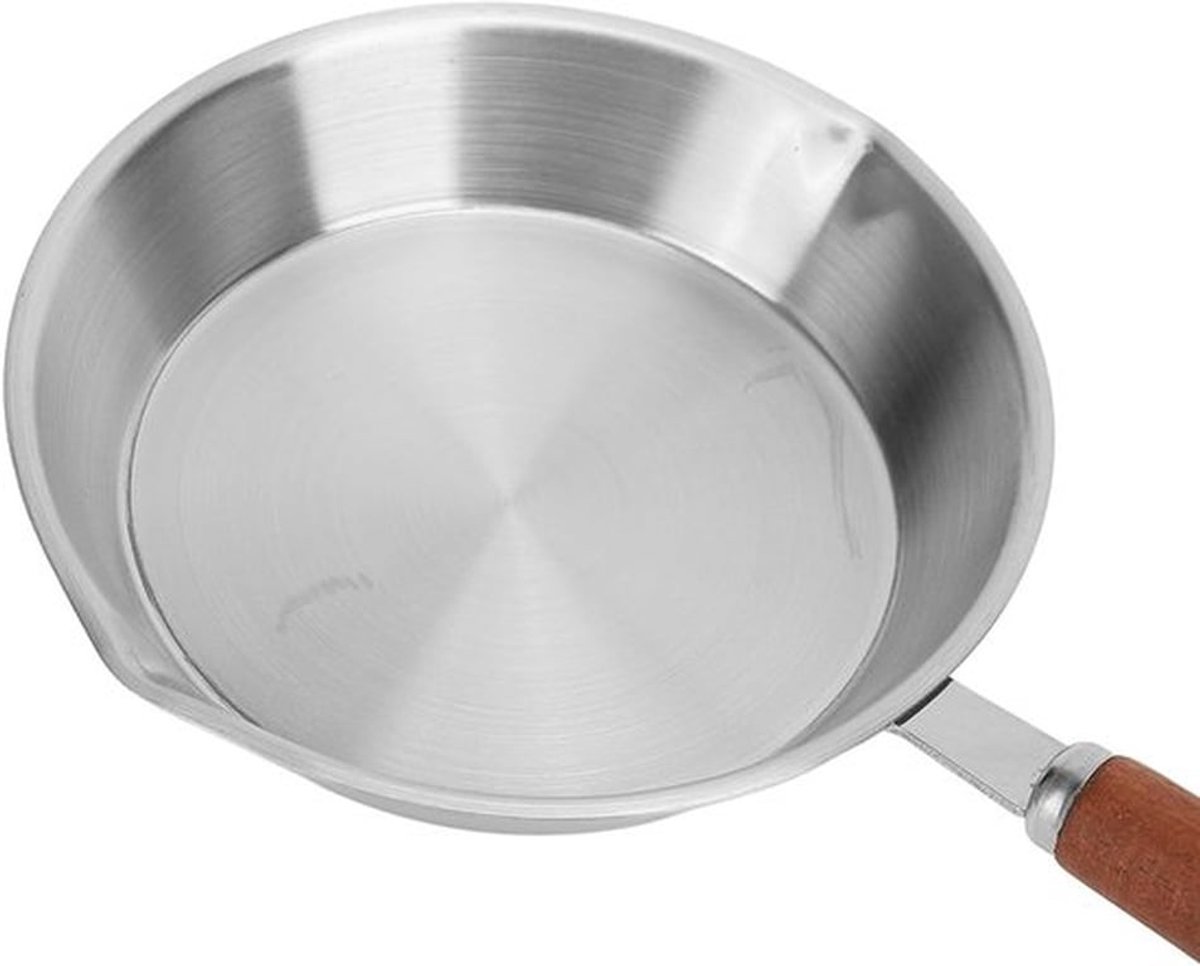 12cm RVS Koekenpan met Houten Handvat - Antiaanbaklaag, Inductie Geschikt, Keuken Accessoire voor Thuis en Restaurant
