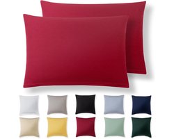 Alreya Kussensloop 50 x 70 cm (set van 2) - rood - 100% jersey katoen - kussensloop voor kussen 50 x 70 cm, jersey hoofdkussenslopen, superzachte kussenslopen 50 x 70 cm met ritssluiting