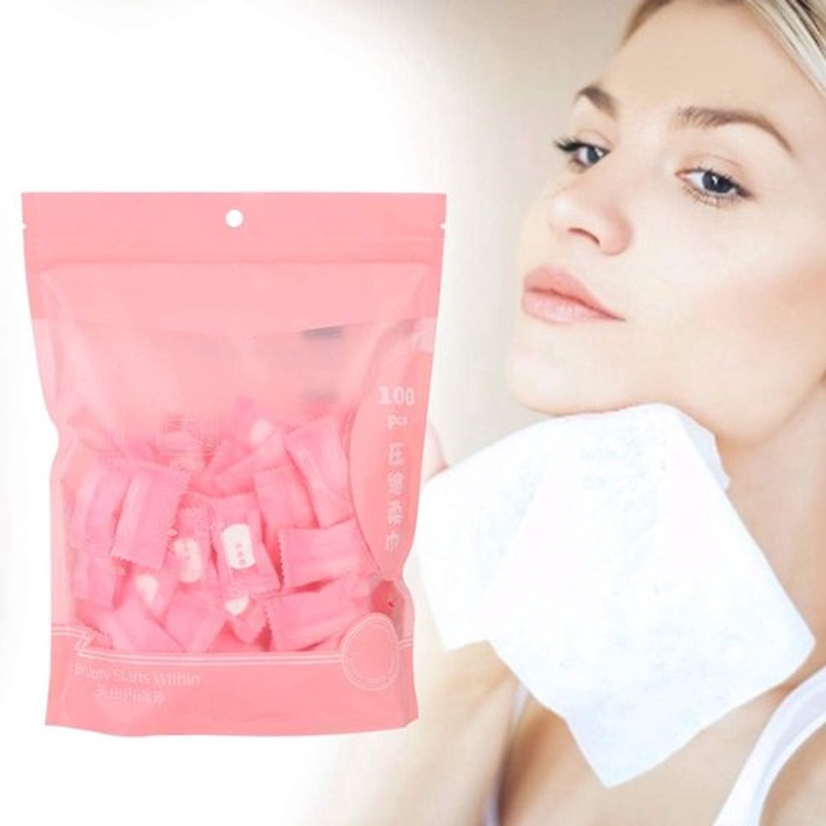 100 stuks Wegwerp-gecomprimeerde Handdoek - Draagbare non-woven stof Gezichtshanddoek - Gecomprimeerde Reinigingsdoek Washandje - Voor Reizen - Sport - Schoonheidssalon - Buitenactiviteiten