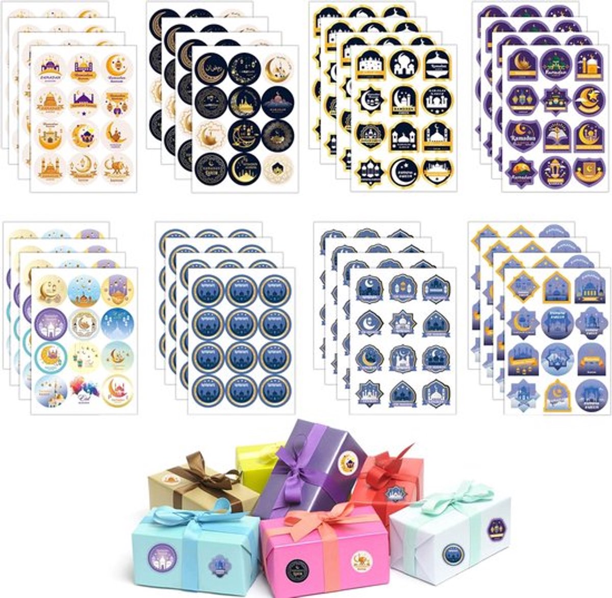 Eid Mubarak stickers - 384 stuks Ramadan stickers - cadeau doos stickers - ronde cadeau doos stickers - stickers voor snoepzakjes - feestelijke decoratie