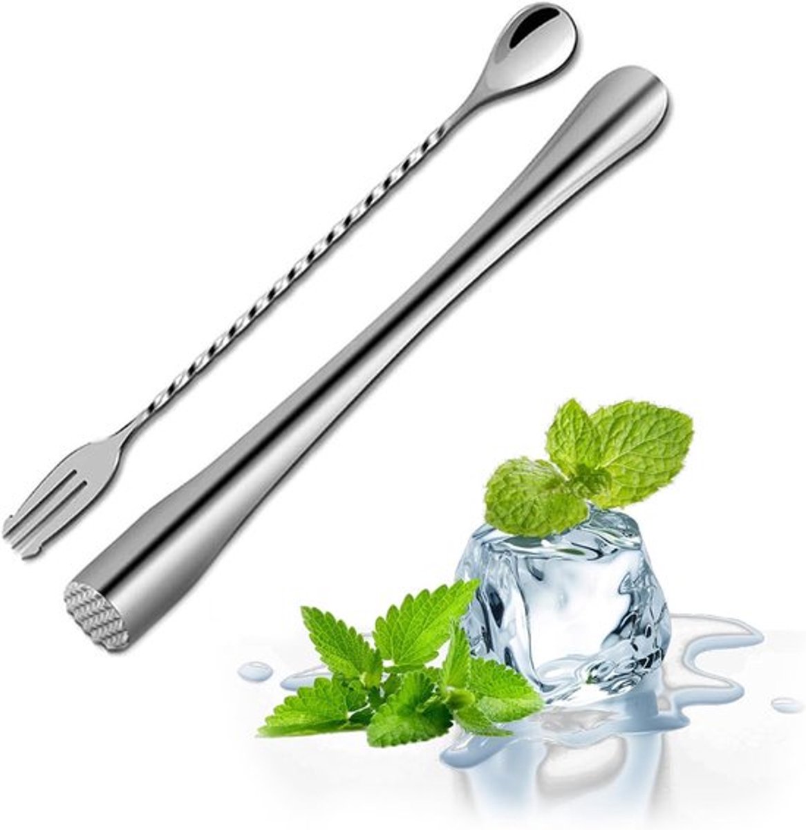 Cocktailstamper - roestvrij staal - 22,6 cm - zilver