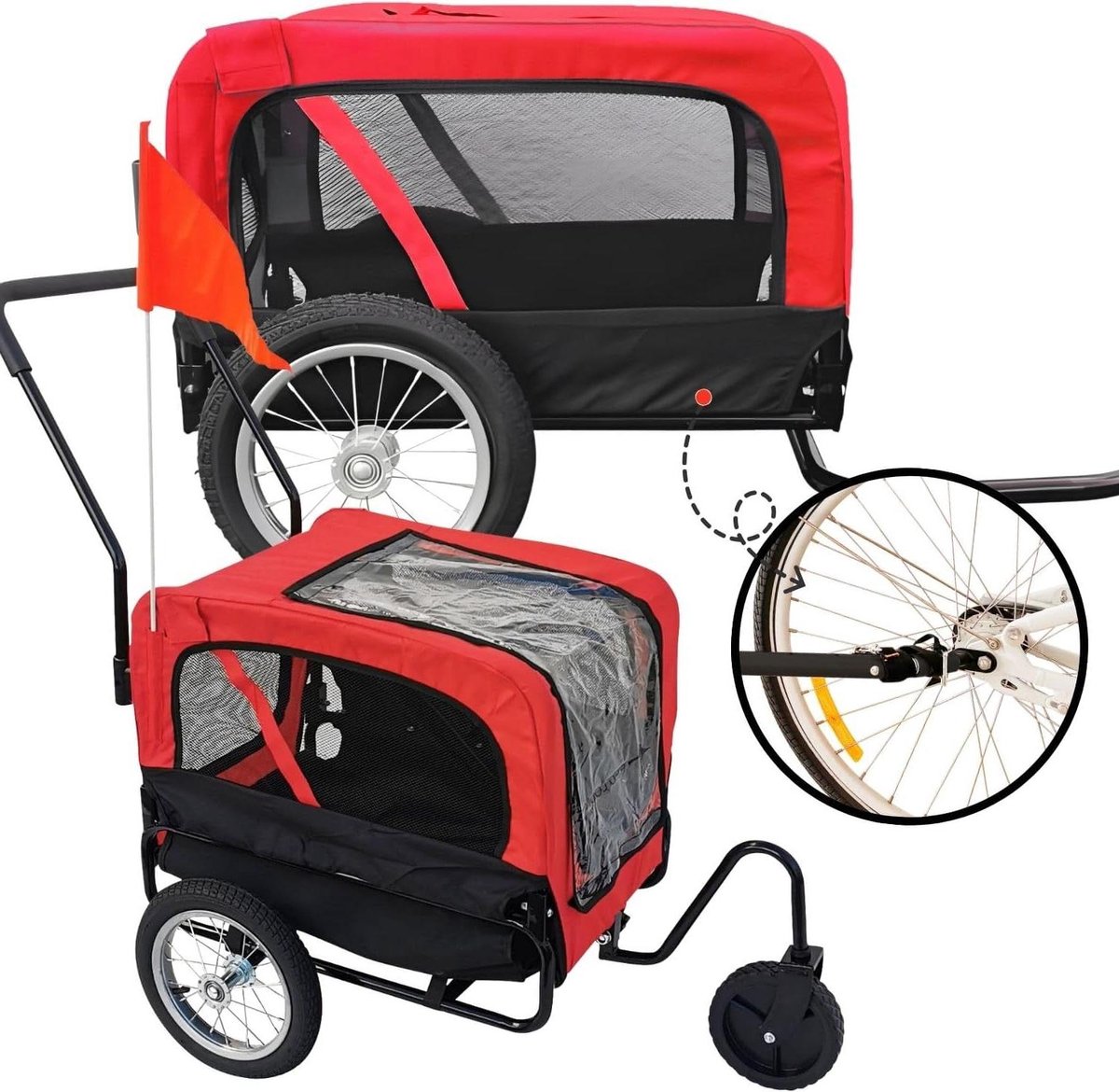 Hondenfietskar - Hondenbuggy Jogger - Actieve Uitjes - Veelzijdig Om te Bouwen - 20 kg Laadvermogen - Rood
