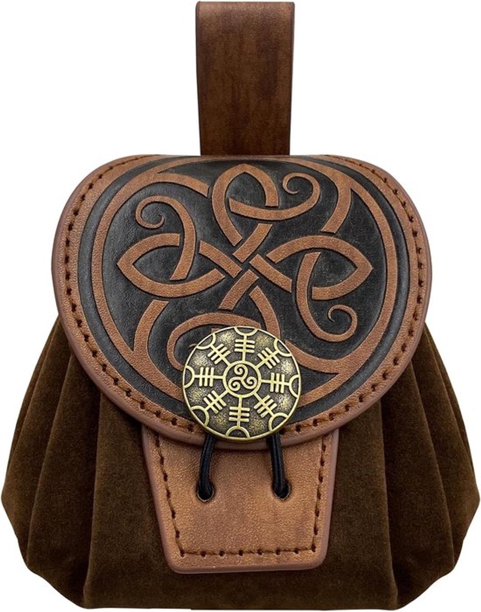 Met reliëf middeleeuwse leren riemtas - Retro Renaissance draagbare riemtas - muntenzak - dobbelzak voor LARP Ren Faire - bruin
