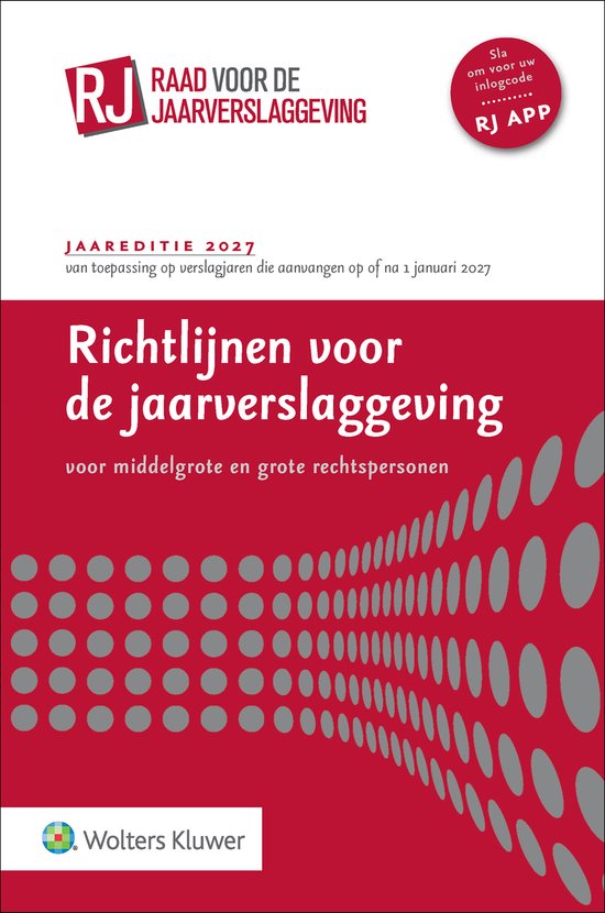 Rode kaft met 'Richtlijnen voor de jaarverslaggeving' in grote witte letters. Jaareditie 2027.