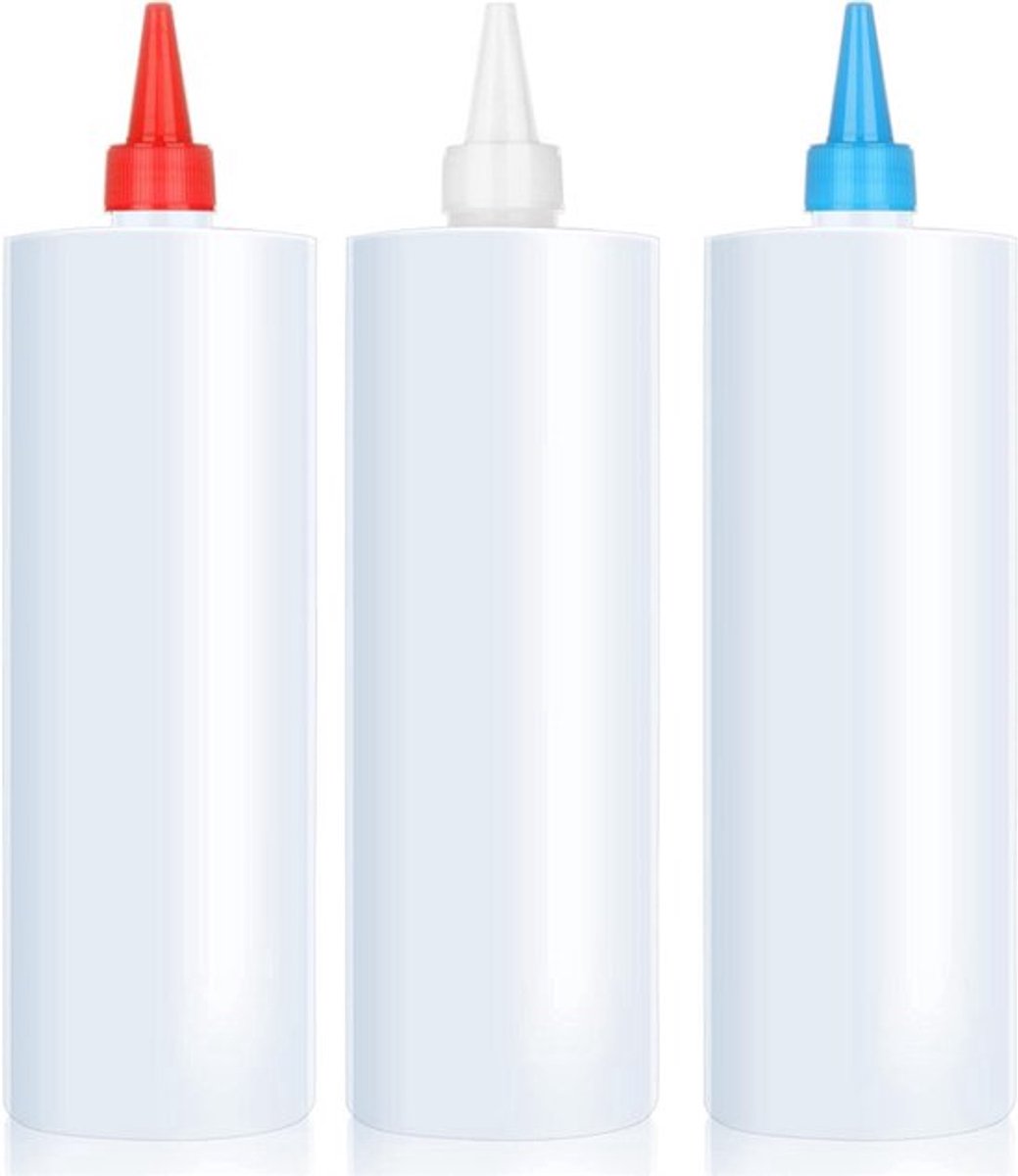 Plastic Knijpflessen voor Koken, 500ml - Set van 3 - Voedselveilige Squeezy Saus Flessen met Caps