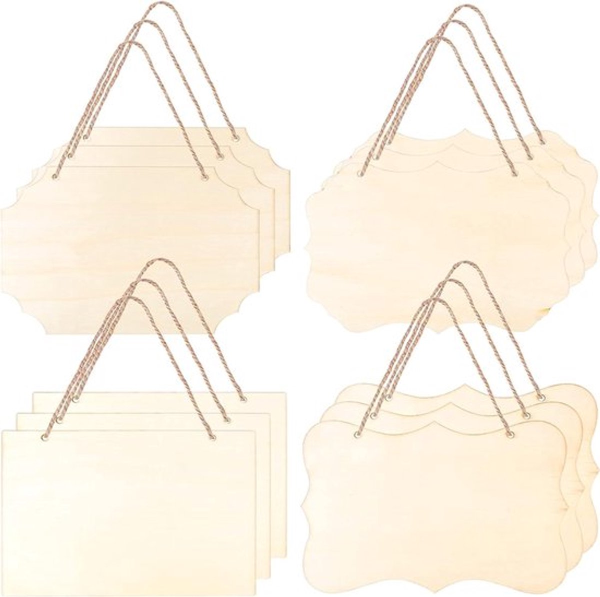 Houten Ophangplaten Set van 12 Stuks voor Pyrografie, Schilderen en Decoraties