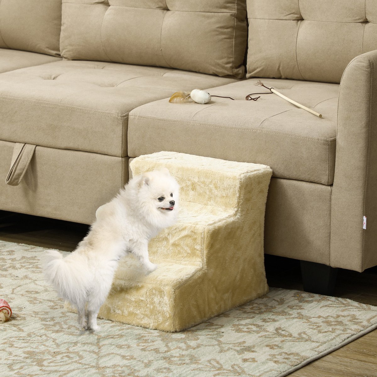 COVREO Hondentrap 46 x 35 x 35 cm beige multiplex en pluche voor bed en bank