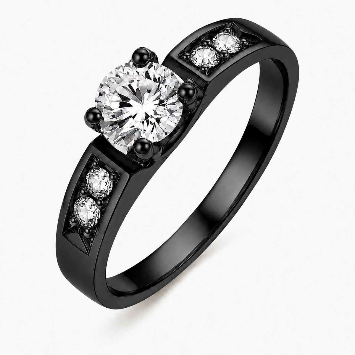 LGT JWLS - Dames ring - Zwart|Wit Metaal - Zirkonia