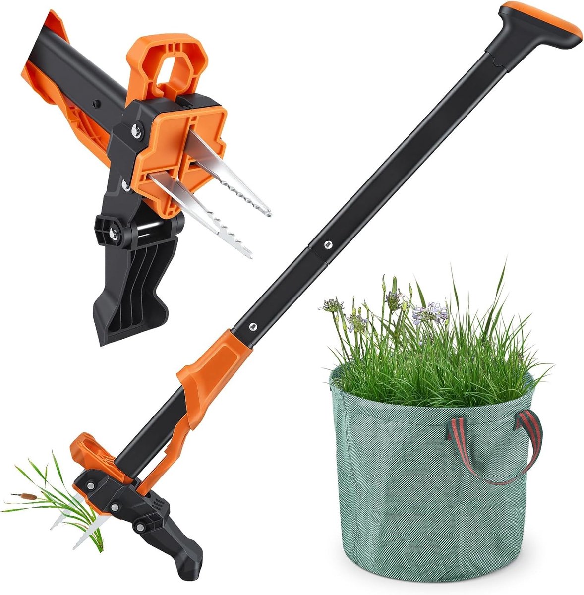 Handmatige Onkruidverdelger - Zwart - 100 cm - Stalen Klauwen met Tuinzak - Voor Tuinonderhoud