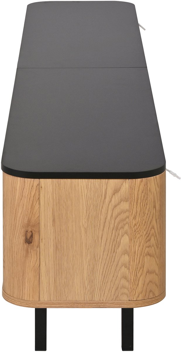 COVREO TV-meubel 190 x 35 x 45 cm eikenhout, zwart, met opbergvakken