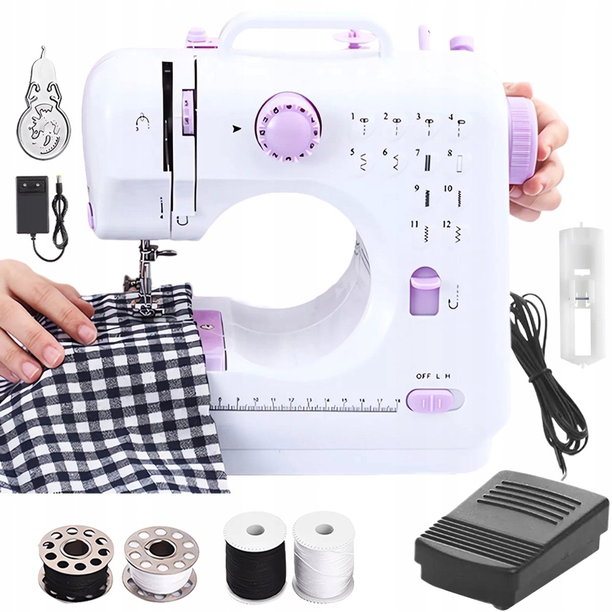 Mini Naaimachine - Elektrische Naaimachine - Draagbare Naaimachine - 12 Steektypen - Dubbele Draad - LED Verlichting & Voetpedaal - Sewing Machine - Voor Beginners & Thuisgebruik - Incl. Accessoires