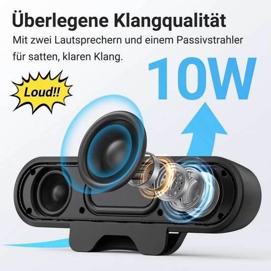 SnelShoppen - USB PC Speakers met Clip, 10W HD Stereo Geluid, Compacte Monitor Speakers voor Laptop, Desktop, Outdoor, Plug & Play, Zwart van Snelshoppen — afbeelding 5