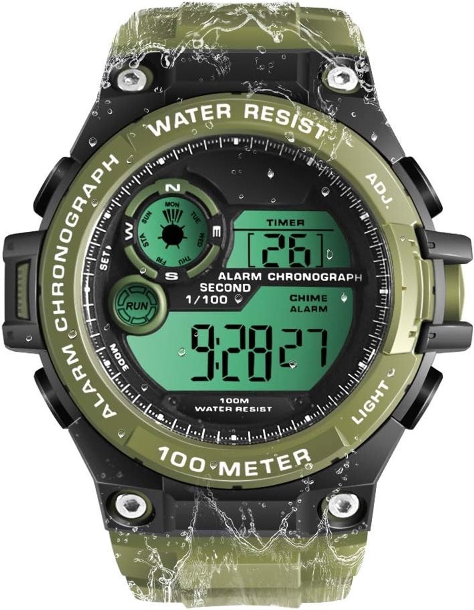 Heren Sport Duikhorloge - Groen - 55 mm - Waterdicht tot 10 ATM - Voor Jongens en Mannen
