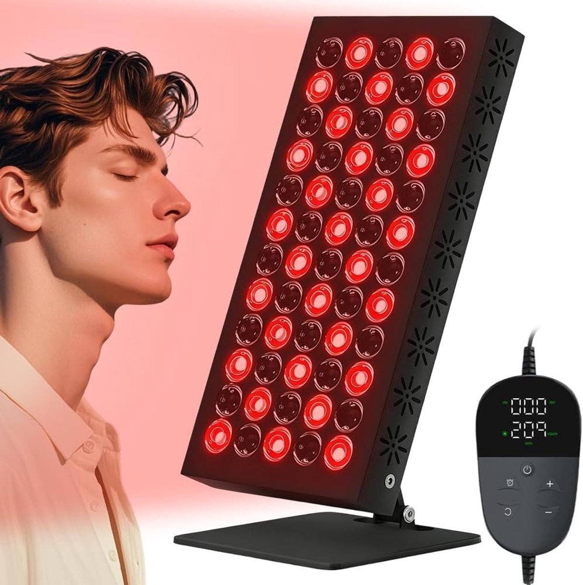 Rood Licht Paneel - Infrarood Lamp - Huidverbetering - Dubbele Golflengte - 60 LED - Zwart