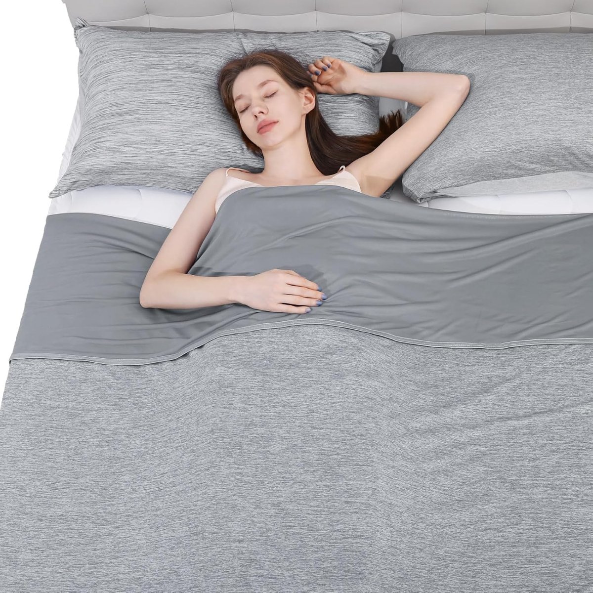 Famanu Koelende lichte zomerdeken, dubbelzijdig met Arc-Chill Cool Touch-vezel, 130 x 170 cm, grijs Neutraal