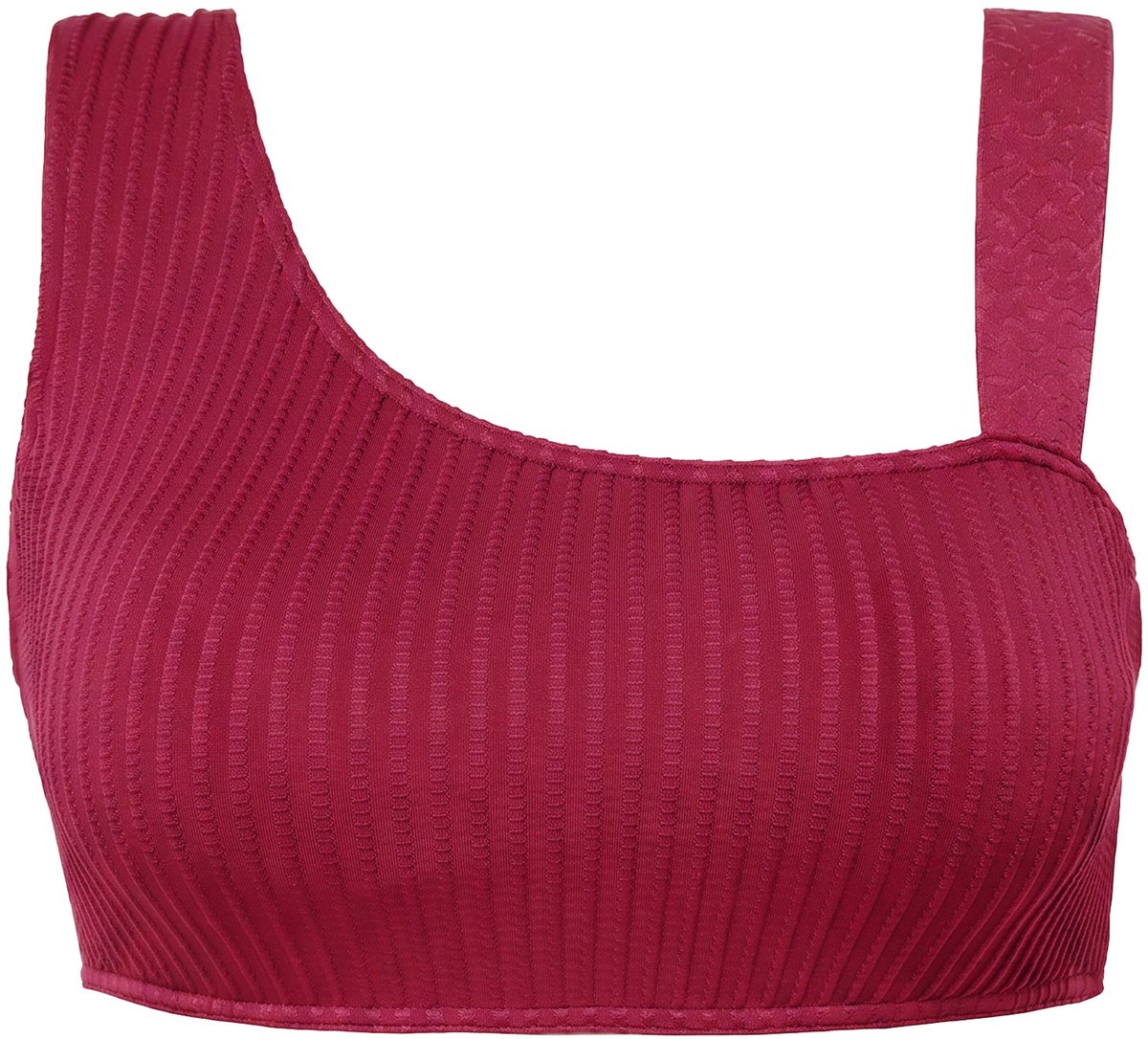 Studio Untold - Dames - Bikinitop one-shoulder zachte cups streepstructuur - Wijnrood - Maat 52
