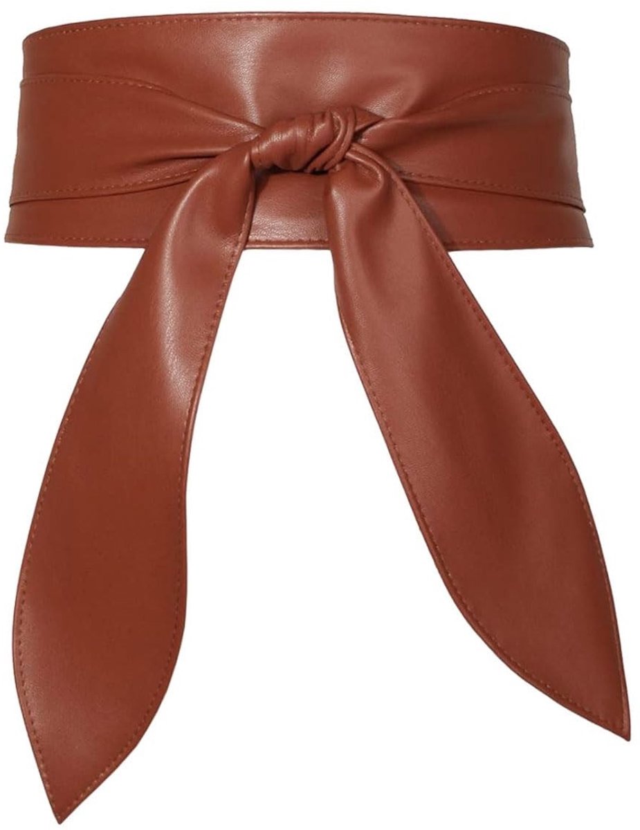 Dailygoods - Damen Breiter Obi Gürtel Kunstleder Cinch, bredere gordel dames, Bindgürtel Geknoteter Hüftgürtel Breiter Wickelgürtel Bund für Kleid Hemden Mantel - bruin