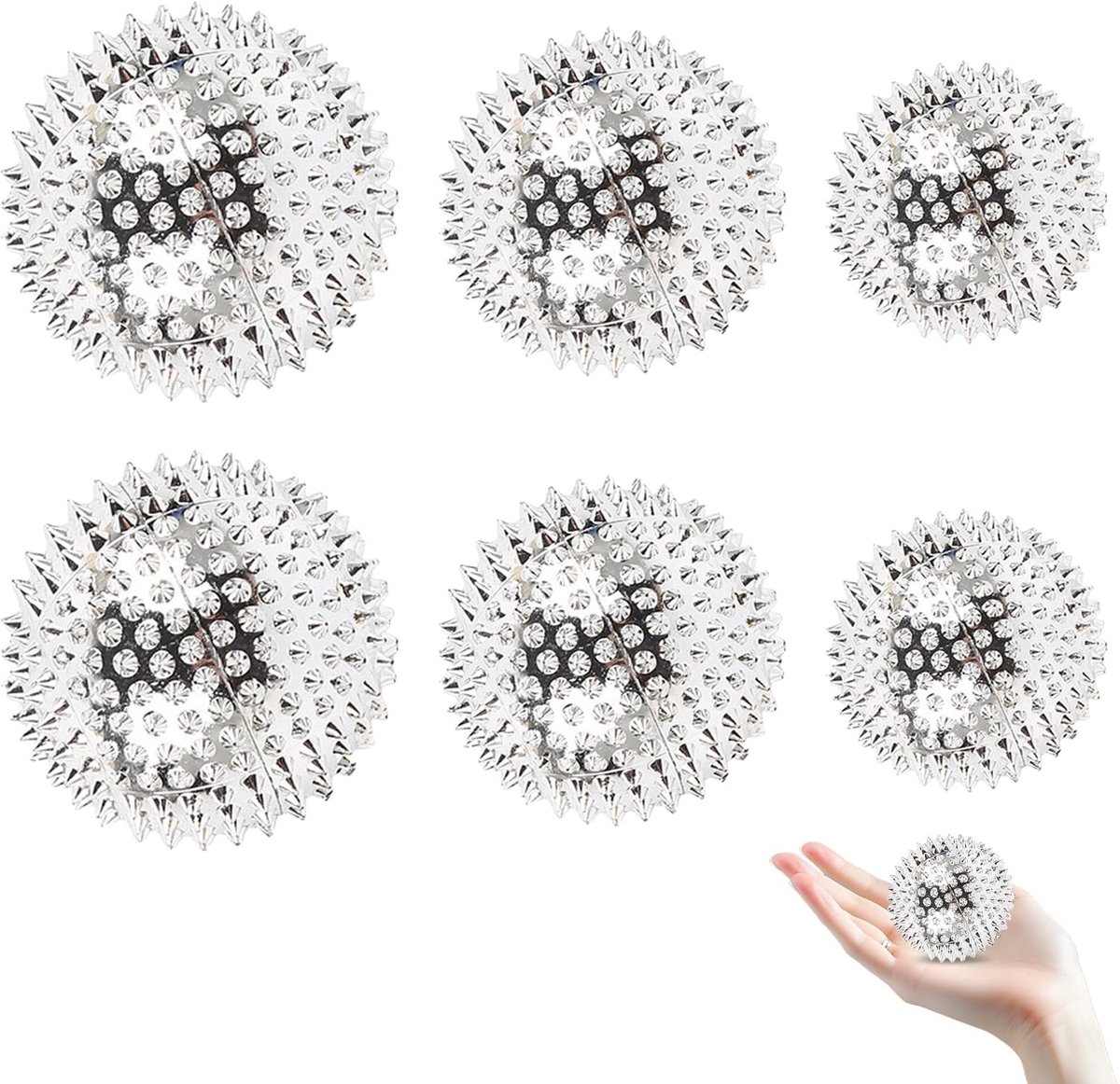 Dailygoods- Acupressuurballen Set van 6 - Magnetische Massageballen - Stressbal - Egelbal - Vingertoppen 32/47/56 mm - Verlichting Spierpijn
