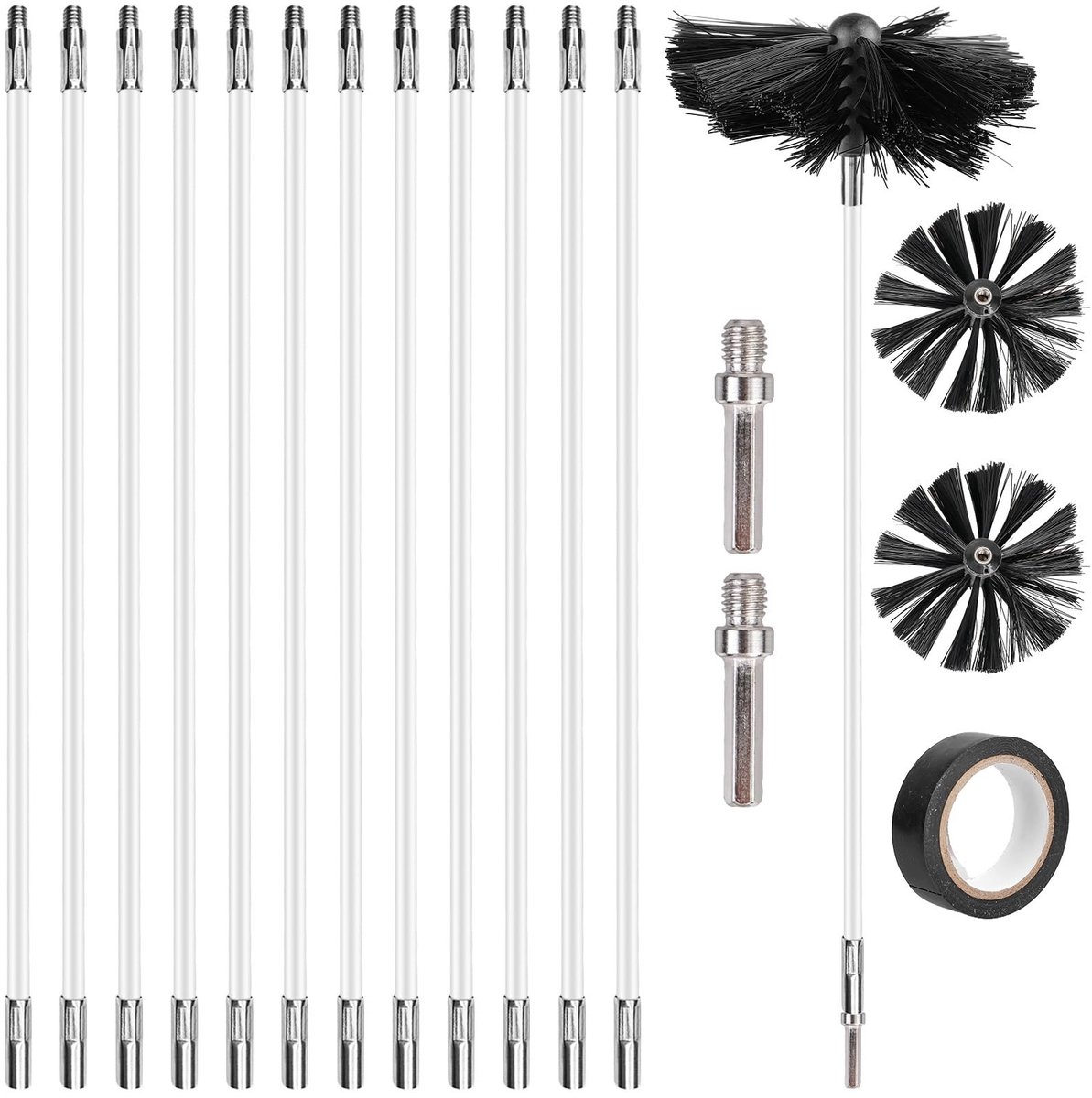 Dailygoods- Schoorsteenveegset 17 Stuks - Ø 150mm Borstels x 2 - Flexibele Stangen 410mm -