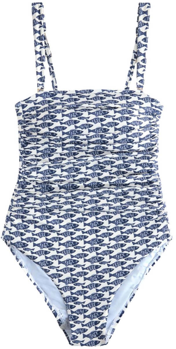 Next Dames - Gerimpeld buikcorrigerend bandeaubadpak - Crème Cream/Navy Blue Sardine