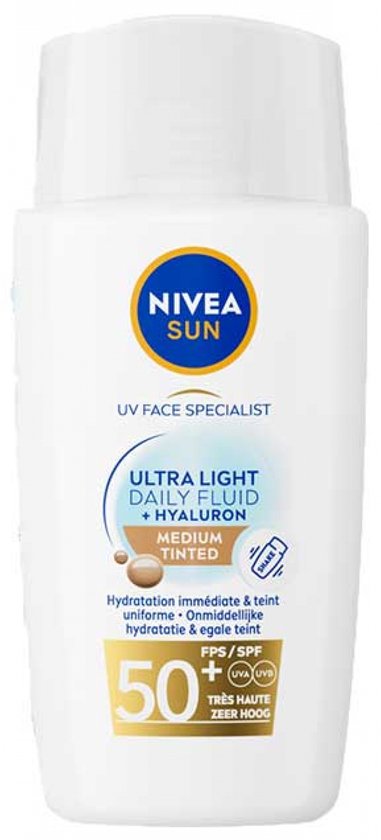 NIVEA SUN UV Face Daily Fluid Zonnebrand Gezicht SPF50+ - Medium Tinted - Zonnebrandcrème - 40ML
