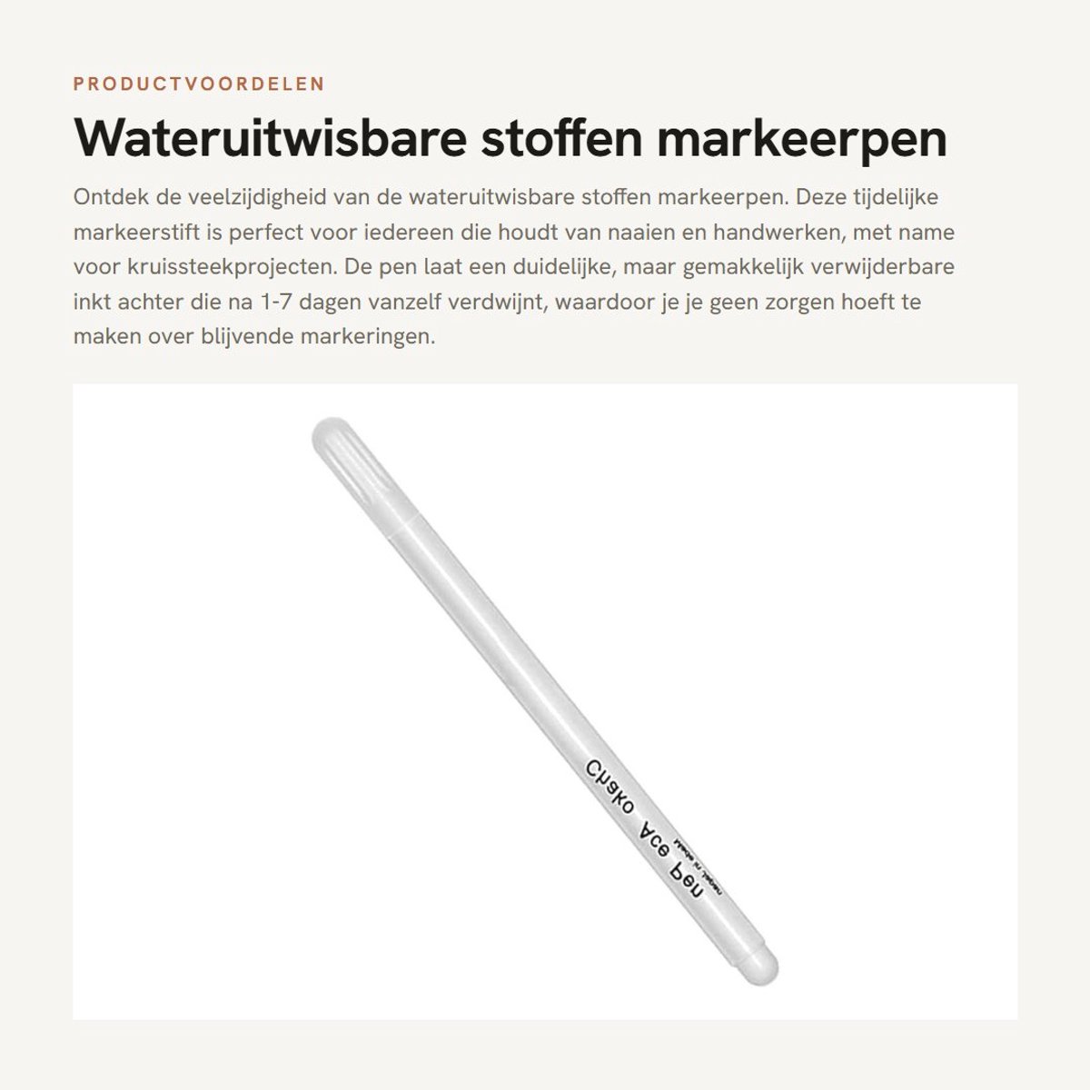Dailygoods- Markeerpen Wateruitwisbaar - Tijdelijke Markeerstift - Uitwisbare Pen - Stoffen Marker - Handwerk - Kruissteek - Stoffenmarker