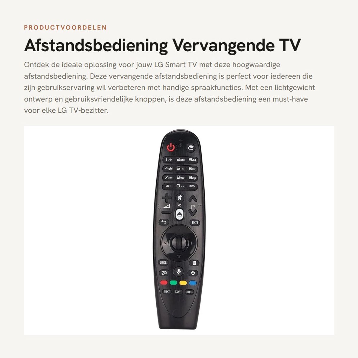 Dailygoods - Afstandsbediening - Vervangende TV Afstandsbediening - Spraakfunctie - Smart TV - Geschikt voor LG AN-MR600 AN-MR600G AM-HR600 AM-HR650A