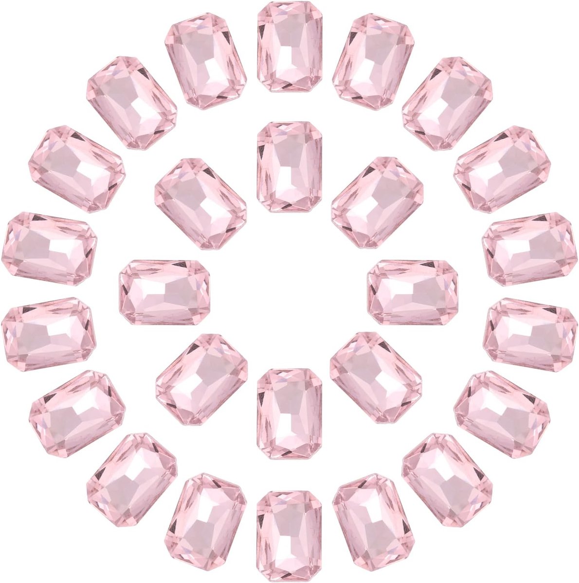 Rechthoekige geslepen glazen stenen met puntige achterkant, verzilverd, om te knutselen, 50 stuks, 10 x 14 mm, roze