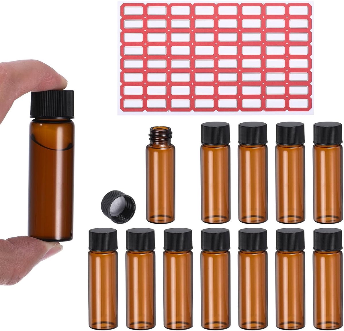 15 ml amberkleurige glazen flesjes, 12 stuks monsterflesjes met schroefdop en schrijfbare spot-reagens mediafles met etiketten lekvrije vloeibare flacon voor laboratorium
