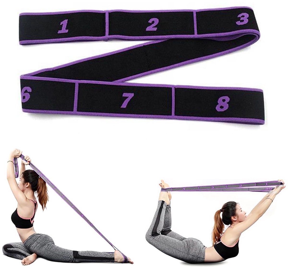 Yogariem elastisch met 8 ringbanden - yoga-stretchband - ideaal voor flexibiliteit - SnelShoppen