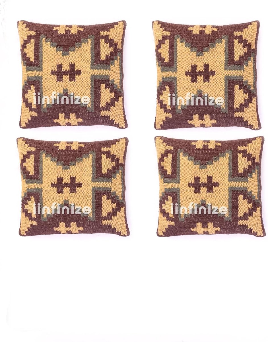 Kussenhoes 18x18 Inch - Wol-Jute - Handgemaakt Kelim Design - Perfect voor Woonkamer - SnelShoppen