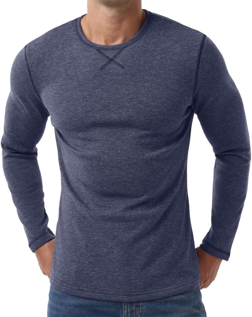 Thermisch ondergoed voor heren, lange mouwen, fleece, thermoshirt, ronde hals, thermische bovenstukken, thermische basislaag