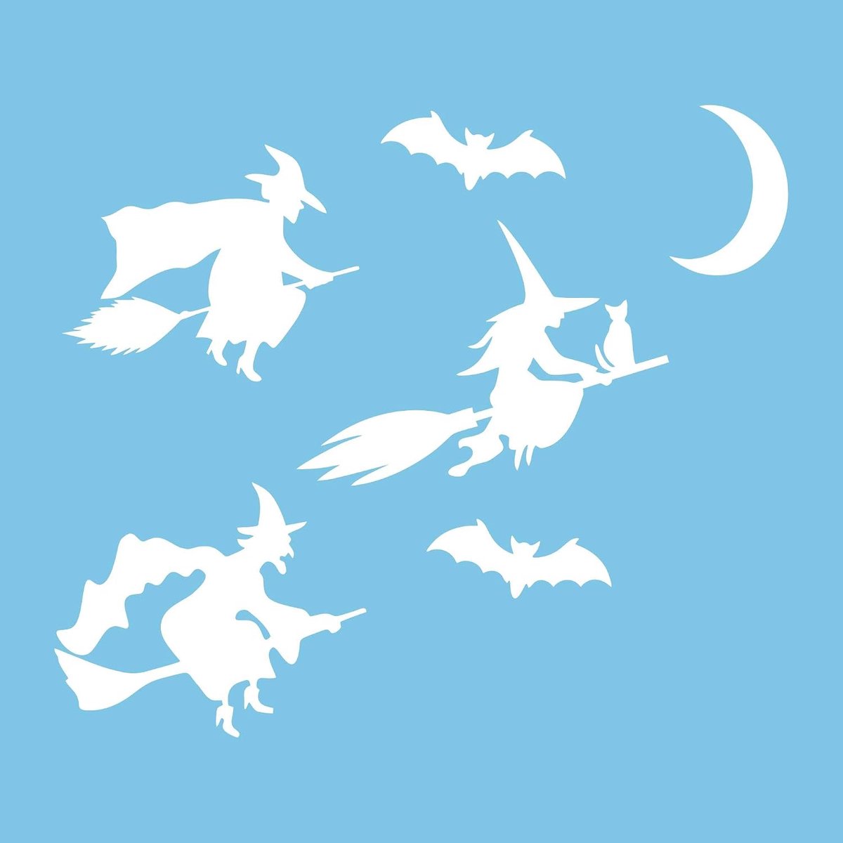 Witches Moon Bats Stickers Pack 6 Units | Witch Car Sticker or Motorcycle | Witch Halloween Decoration Muurstickers | Weerbestendig Tegen Regen en Zon (Wit)