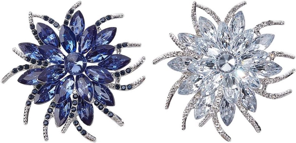 Broches Grote Broches Kristallen Bloembroches Voor Vrouwen Huwelijksfeest Jurk Ceremonie Kleding Decoratieve Sieraden, Zilver & Blauw