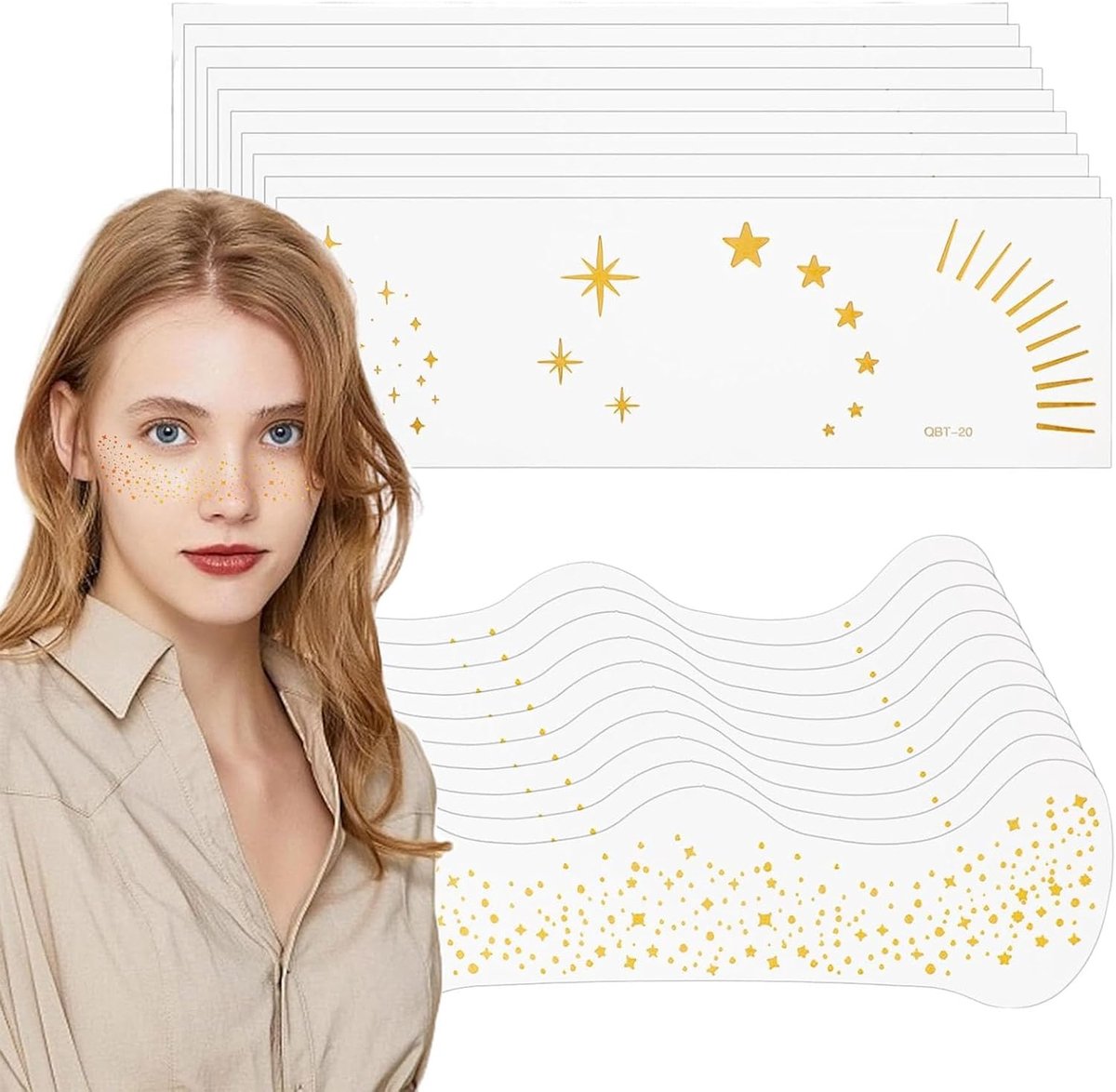 20 stuks glittergezichtstatoeages, zomersproeten, tijdelijke gezichtsbeschildering met glitterpunten, sterren, gezichtstattoo, carnaval, waterdichte glittertatoeages, zelfklevend, voor