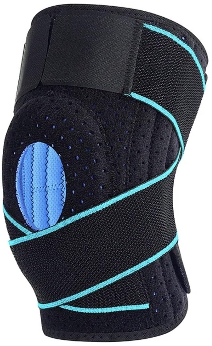 Kniebrace voor meniscus en banden, verstelbare sportkniebandage, uniseks, neopreen, crossfit, basketbal, artritis, tendinitis (blauw/zwart)